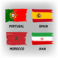 Set Of 4 Flags - Portugal Spain Morocco Iran