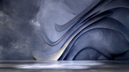 Industrial grunge interior studio with stone and concrete texture. 3d illustration, 3d rendering.