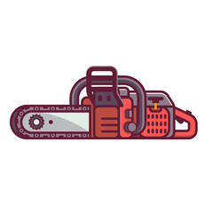 Red chainsaw vector icon in flat design. Electric saw isolated on white background.