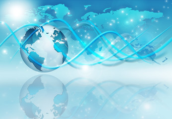 Best Internet Concept of global business. Globe, glowing lines on technological background. Wi-Fi, rays, symbols Internet, 3D illustration