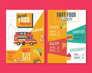 Food truck flyer and menu template. Street food market