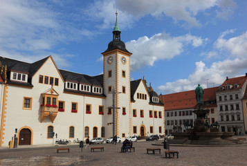 Obraz premium Obermarkt und Rathaus, Freiberg, Landkreis Mittelsachsen, Sachsen, Deutschland
