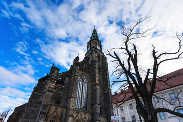 Fototapeta na wymiar The Tower of Saint Stanislaus and Saint Wenceslaus Cathedral in Swidnica, Poland