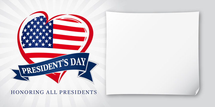 Presidents day 19 february, usa flag in heart banner. Happy President`s Day 19th february for web banner special offer vector illustration