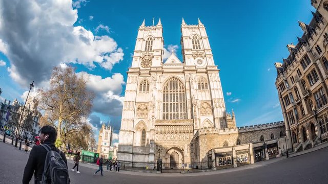Time lapse view of Westminster abbey in London, north facade