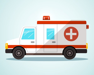 Ambulance Car. Flat Design Vector Illustration.