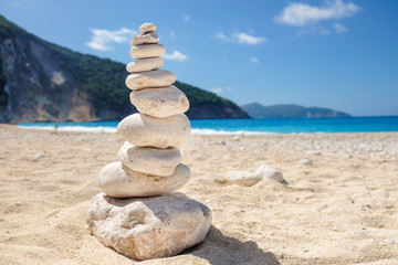 Fototapeta na wymiar Zen stones on a beach in Greece