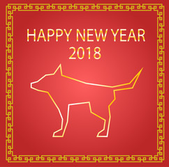 happy new year 2018 chinese card style with fog on red frame and yellow pattern