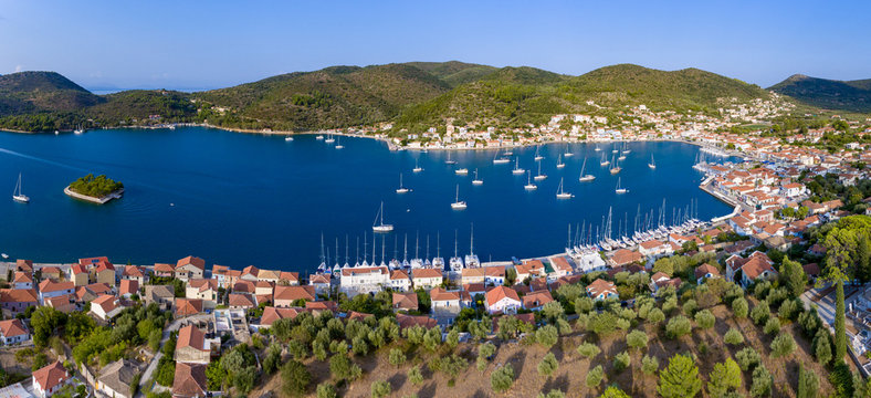 Aerial panorama of Vathy Ithaca Island in Greece © Calin Stan