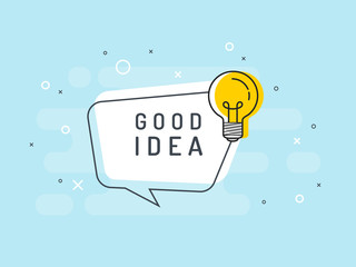 Quick Tips badge with light bulb and speech bubble. Trendy flat vector on blue background. Vector Illustration. 