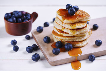 Tasty pancakes blueberry and honey