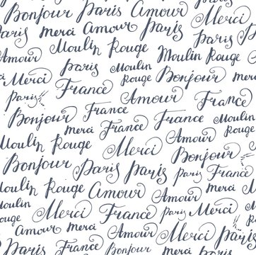 Seamless background with ink French inscriptions