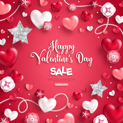 Fototapeta na wymiar Valentine's day sale on red background