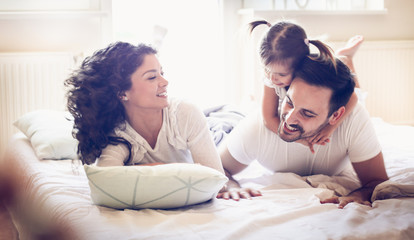 Our morning playful routine. Happy family.