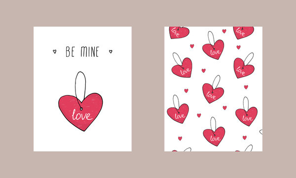 Cute hand drawn Valentine's day card. vector print.