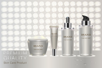 Cosmetic containers with advertising background ready to use, luxury skin care ad. illustration vector.
