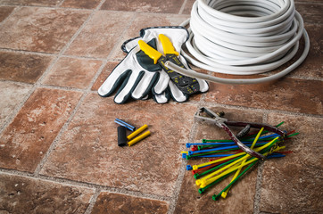Tools for electrical installation, close-up