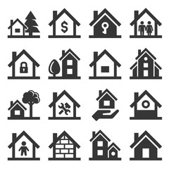 House Icons Set on White Background. Vector