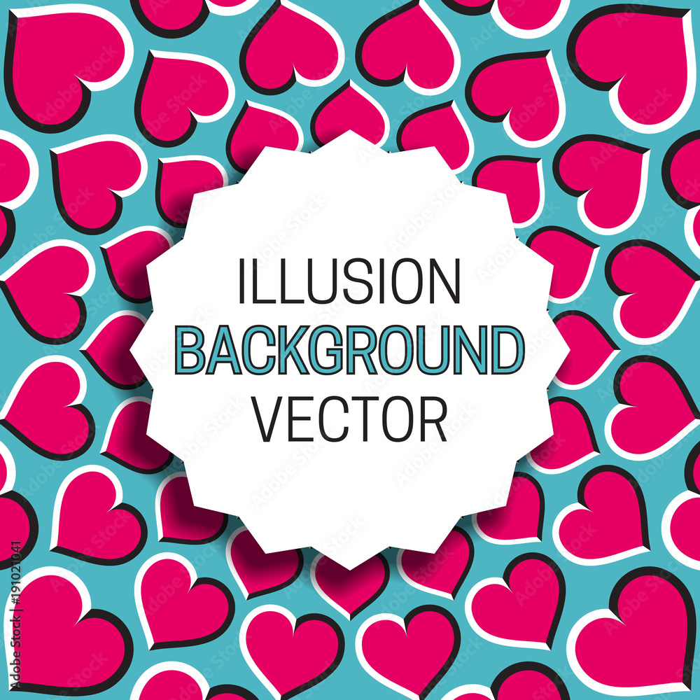Aufkleber jagged round frame with shadow on illusion background of moving hearts pattern.