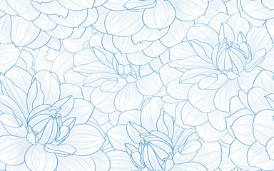 Seamless pattern with hand drawn dahlia flowers.
