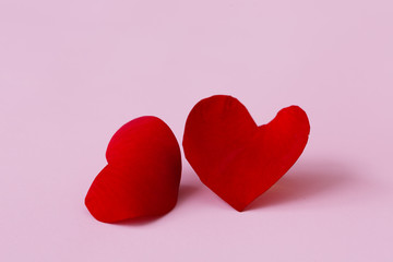 Two heart shaped rose petals