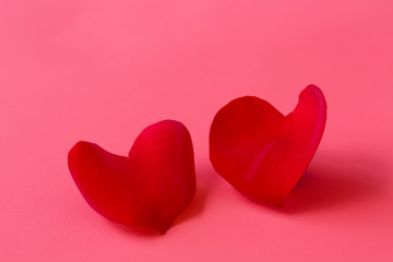 Two heart shaped rose petals
