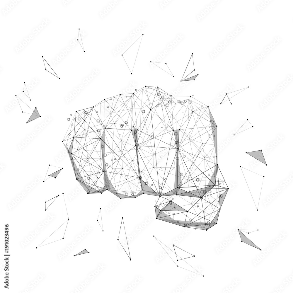 Poster abstract mash line and point fist origami on white background with an inscription. starry sky or spa