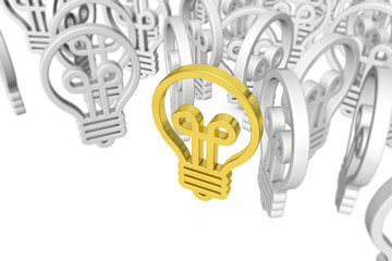 Gold lightbulb. bright idea concept. 3D Rendering