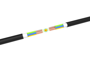 Broken electrical cable from copper. 3D rendering