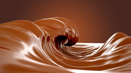 The sea of chocolate. A splash of chocolate on a brown background. Wave, flow, liquid, clipping path. 3d illustration, 3d ..rendering.