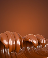 The sea of chocolate. A splash of chocolate on a brown background. Wave, flow, liquid, clipping path. 3d illustration, 3d ..rendering.