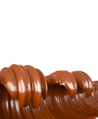 The sea of chocolate. A splash of chocolate on a white background, isolated. Wave, flow, liquid, clipping path. 3d ..illustration, 3d rendering.