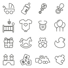 Baby Shower & Baby Presents Icons Thin Line Vector Illustration Set