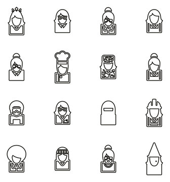 Avatar or Profile Picture Icons Set 6 Thin Line Vector Illustration Set