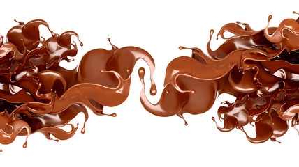 A splash of chocolate on a white background. 3d illustration, 3d rendering.