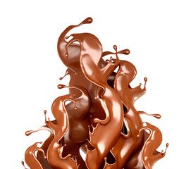A splash of chocolate on a white background. 3d illustration, 3d rendering.
