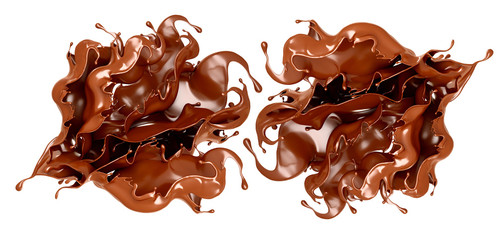 A splash of chocolate on a white background. 3d illustration, 3d rendering.
