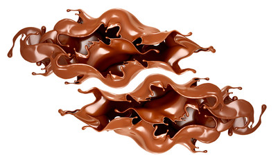 A splash of chocolate on a white background. 3d illustration, 3d rendering.