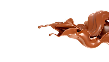 A splash of chocolate on a white background. 3d illustration, 3d rendering.