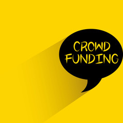 crowd funding in speech bubble yellow background