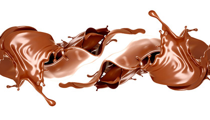 A splash of chocolate on a white background. 3d illustration, 3d rendering.