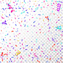 Vector crolorful bright confetti isolated on transparent background.