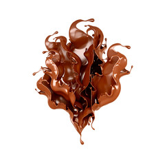 A splash of chocolate on a white background. 3d illustration, 3d rendering.