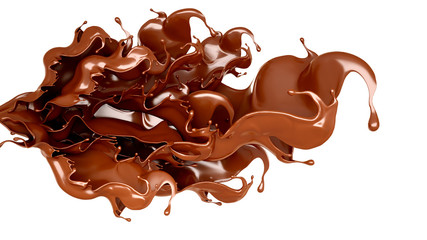 A splash of chocolate on a white background. 3d illustration, 3d rendering.