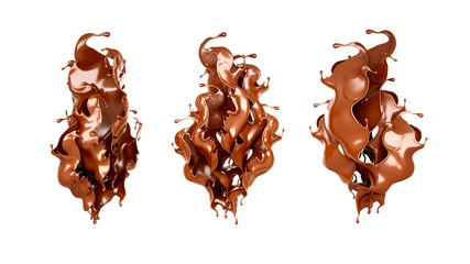 A splash of chocolate on a white background. 3d illustration, 3d rendering.