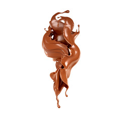 A splash of chocolate on a white background. 3d illustration, 3d rendering.