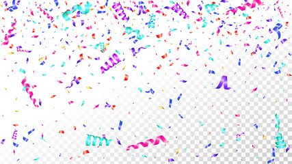 Vector crolorful bright confetti isolated on transparent background.
