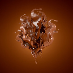 A splash of chocolate on a brown background. 3d illustration, 3d rendering.