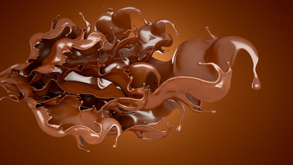 A splash of chocolate on a brown background. 3d illustration, 3d rendering.