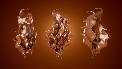 A splash of chocolate on a brown background. 3d illustration, 3d rendering.